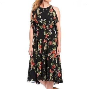 NWT ALEX MARIE Laurel Black Floral Chiffon Midi Sleeveless Ruffle Dress Sz 2